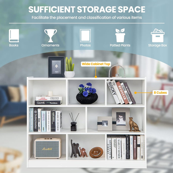 8 Cube Bookcase, Freestanding 3-Tier Open Bookshelf, Modern Storage Display Cabinet, Wood Cube Storage Organizer for Living Room, Kid’S Room, White