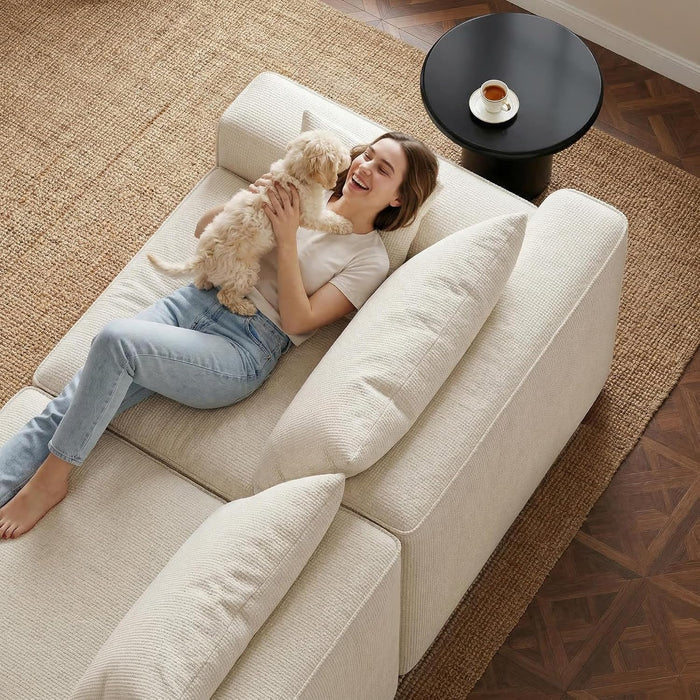 98-Inch Sectional Sofa White Check Premium RightFacing
