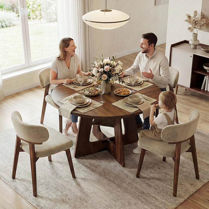 ContemporarySolidWood 47InchRoundDiningTable ForSix
