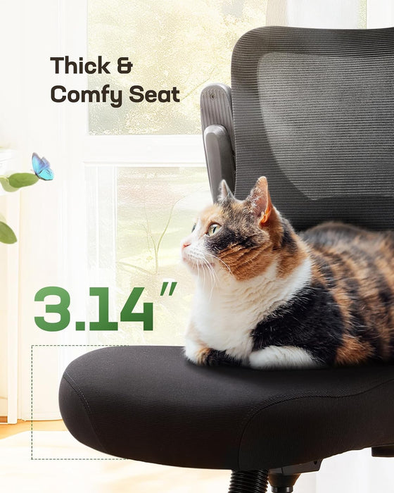 Ergonomic Office Chair Desk Chair with 3D PU Armrests and Adjustable Lumbar Support Breathable Mesh Chair Executive Rolling Swivel Comfy Task Chair for Home Office Gaming Black