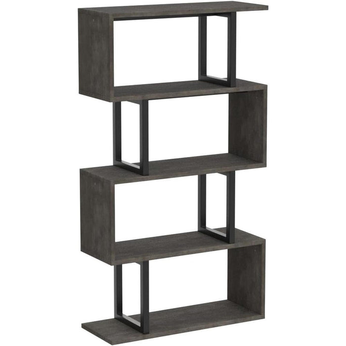 5-Tier Bookshelf, S-Shaped Z-Shelf Bookshelves and Bookcase, Industrial Freestanding Multifunctional Decorative Storage Shelving for Living Room Home Office, Gray + Black