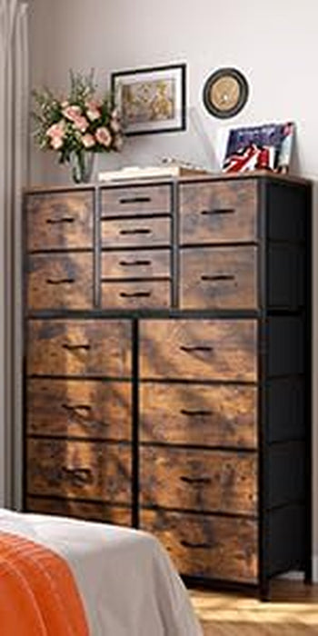 Rustic Brown Dresser Tower with 16 Drawers