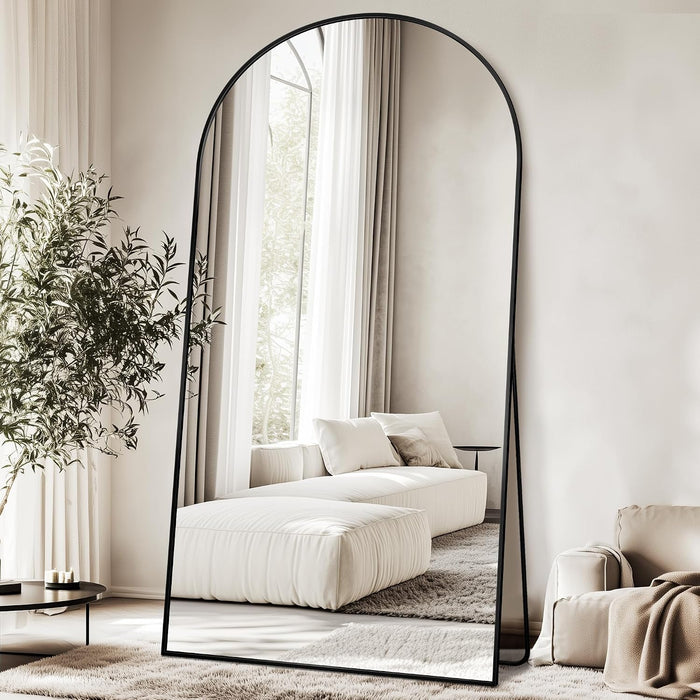 Oversized Full Length Mirror with Stand, 83"X44" Arched Floor Mirror, Aluminum Frame, Wall Mounted/Leaning/Free Standing, Large Body Mirror for Bedroom Living Room Entryway Dressing Room,Black