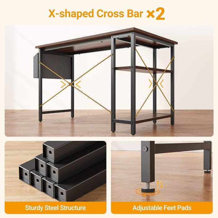 L Shaped Desk, 40 Inch Computer Desk with Reversible Storage Shelves Home Office Corner Desk Study Writing Table, Deep Brown