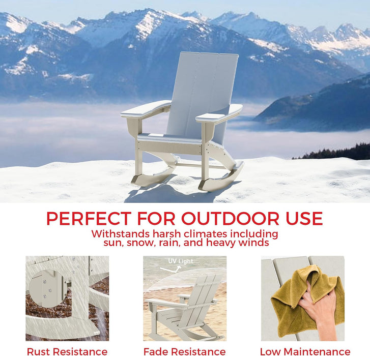Outdoor Adirondack Chair, All Weather Resistant Lawn Chairs Balcony Chair and Fire Pit Chairs, Patio Chair Outdoor Porch Rocking Chair High Back HDPE Poly Lumber, Sand