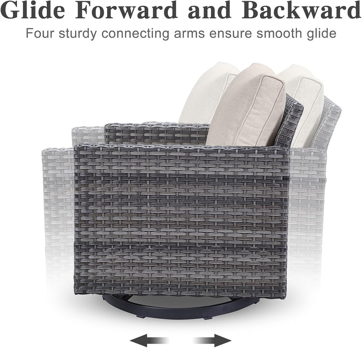 6 Piece Outdoor Furniture Patio Wicker Sofa Set, Oversize Outdoor Swivel Rocker Chairs with Rattan Ottomans, Conversation Sets Patio Furniture Come with Removable Washable Cushion