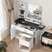 Farmhouse Makeup Vanity Desk with Mirror and Lights | Large Makeup Vanity Table with Power Outlet, Drawers and Cabinet with Storage Bench for Women Girls, Black