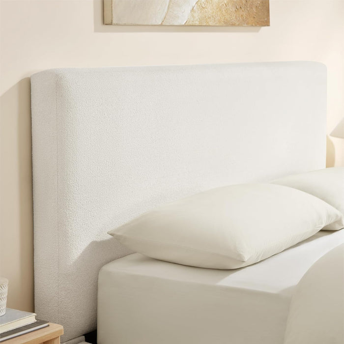 Upholstered Queen Size Bed Frame, Boucle Fabric Platform Bed Mattress Foundation Noise-Free No Box Spring Needed Easy Assembly