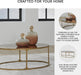 Korajane Oval Coffee Table with Tempered Glass Top, Faux Marble Finish, Steel Frame, 48" W X 27.38" D X 17.5" H, Antique Gold