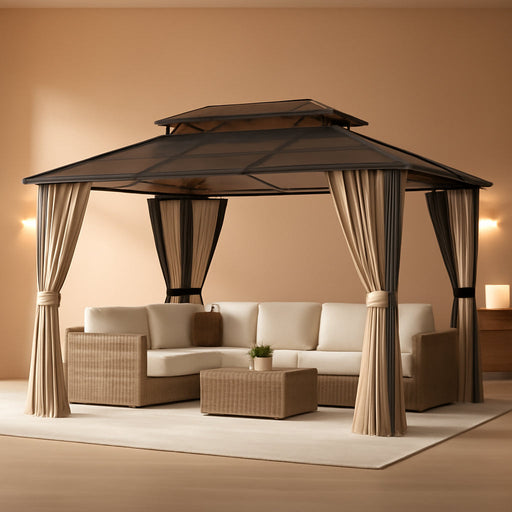 12x20 Polycarbonate Gazebo Dark Brown Aluminum Frame