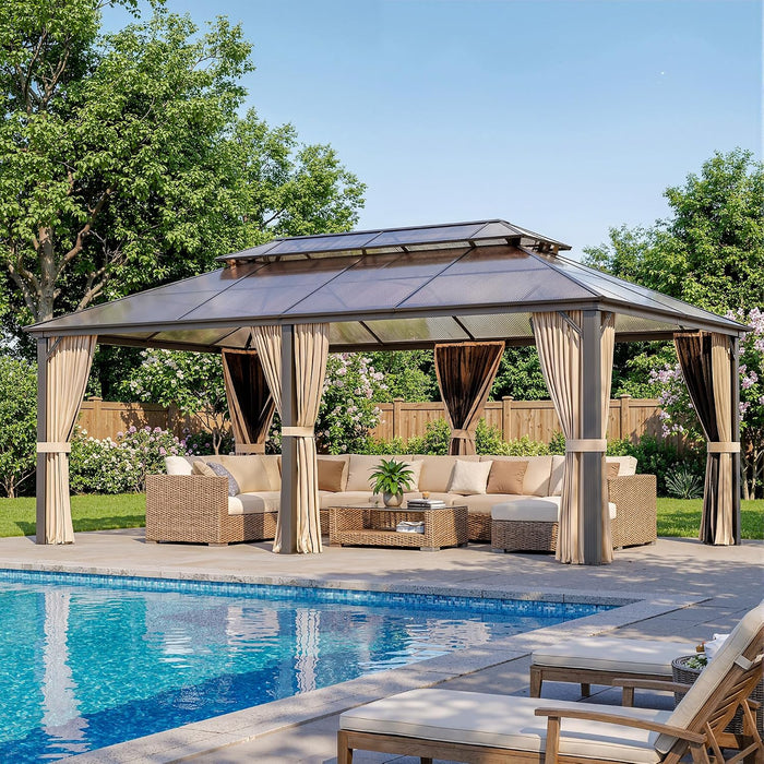 12x20 Polycarbonate Gazebo Dark Brown Aluminum Frame