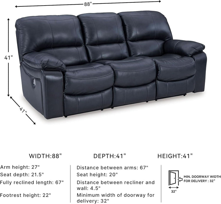 Leesworth Modern Power Reclining Sofa with USB Charging Ports, Blue