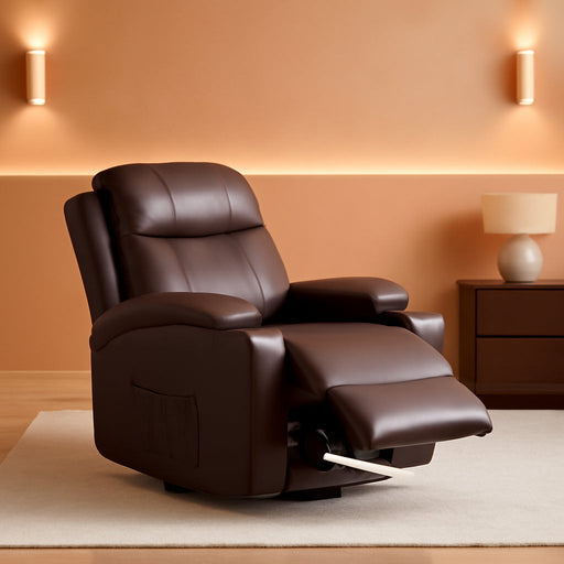 PU Leather Recliner Chair with Massage and Heat (Brown)