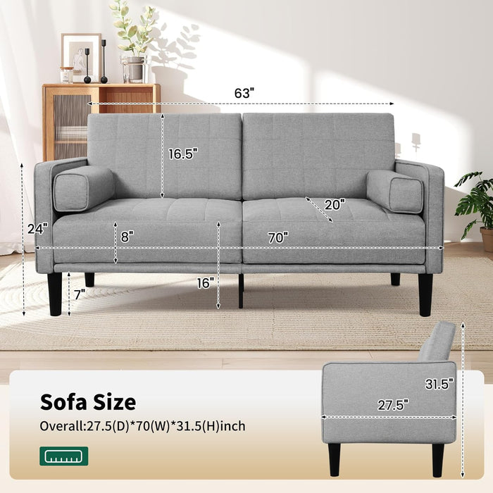 70" Light Gray Comfy Loveseat Sofa, Recliner Sofa Couch, with Removable Washable Cover, High Density Foam Cushions, Solid Wood Frame, Ideal for Living Rooms, Easy to Assemble