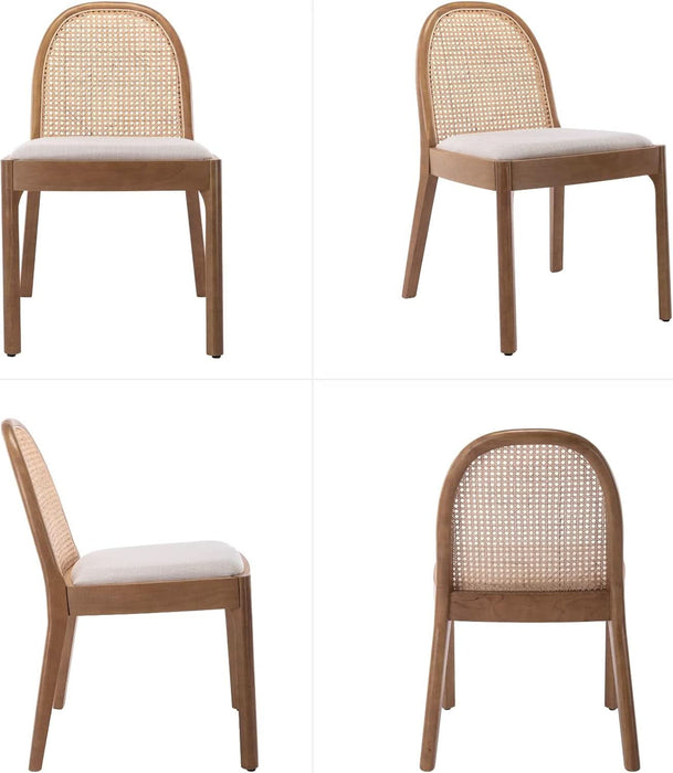 Rattan Dining Chairs Set of 4, Upholstered Linen Dining Room Chairs with Backrests, Modern Kitchen Chairs with Wood Legs for Dining Room, Beige