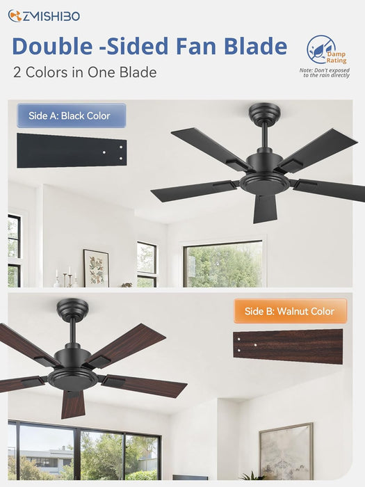 42 Inch Ceiling Fan No Light, Black Ceiling Fan without Lights, Quiet Reversible DC Motor, 6-Speeds, Small Ceiling Fan with Remote for Bedroom, Living Room, Patio, Indoor/Outdoor Use