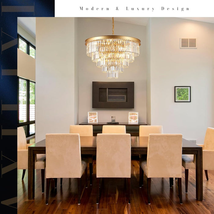 Large Crystal Chandeliers 30’’ Modern Gold round Chandeliers for High Ceiling K9 5-Tier Large Ceiling Chandelier Light Fixtures Luxury Chandelier for Staircase Foyer Living Room