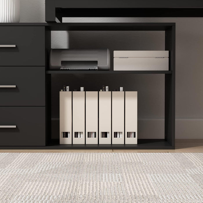 55Inch L Shaped Computer Desk Black StorageCabinet