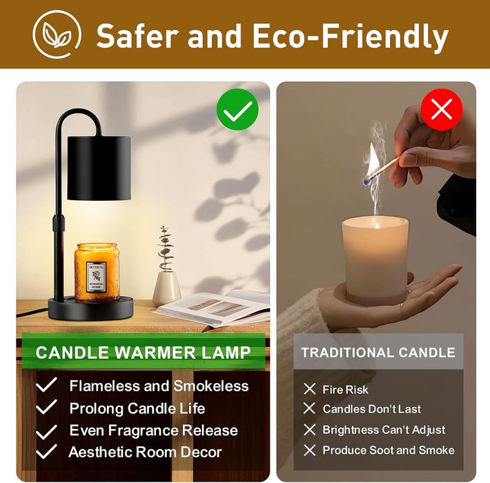 Dimmable Candle Warmer Lamp with Timer, Height Adjustable Electric Candle Wax Warmer, Christmas Birthday Gifts for Women Mom, House Warming Gifts New Home Room Decor, Black Solid Wood Base