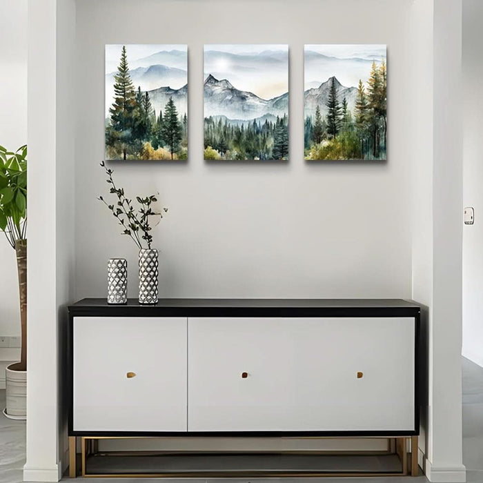 Wall Art for Living Room Modern Wall Decor for Bedroom Office Decor Abstract Mountain Forest Landscapes Ink Painting 3 Piece Framed Canvas Art Prints Ready to Hang Wall Pictures Home Decor