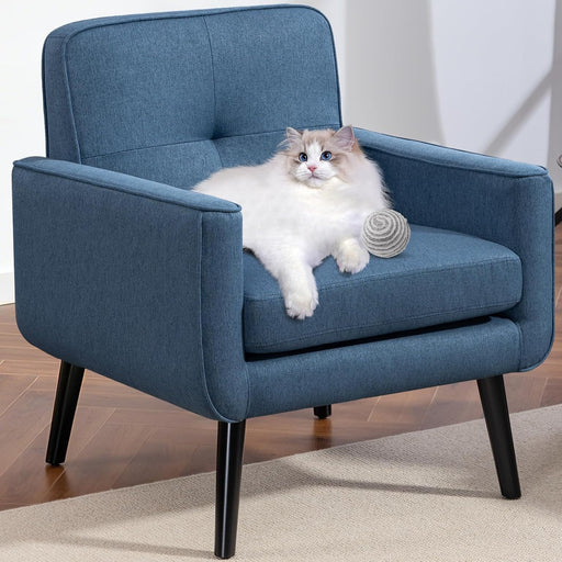 Blue Mid Century Upholstered Fabric Accent Armchair