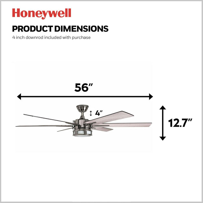 Ceiling Fans Kaliza Modern 56 Inch Ceiling Fan with Light, Remote Control Fan, LED Indoor Fan with 6 Blades, Black Pine and Pewter Blade Finish Options, Matte Nickel (51626-01)