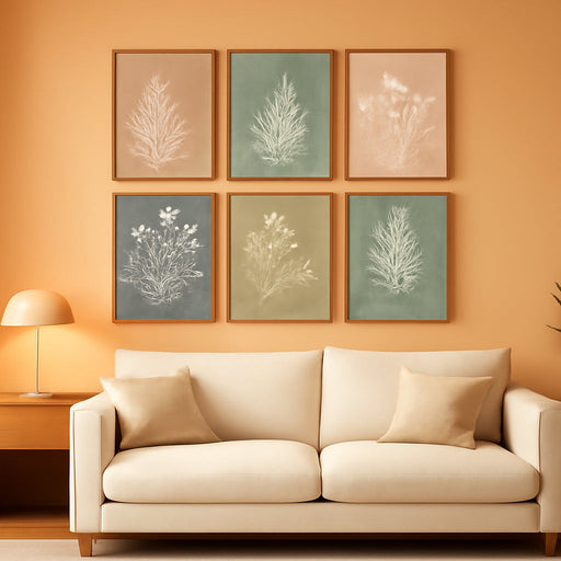 Framed Boho Botanical Wall Art for Living Room, 6 Piece Modern Farmhouse Neutral Floral Canvas Painting Prints, Minimalist Vintage Flower Plants Line Artwork for Bedroom Hallway Wall Decor, 11X14 In