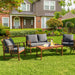 4 Pieces Acacia Wood Patio Furniture Set, Outdoor Seating Chat Set with Gray Cushions & Back Pillow, Conversation Set with Coffee Table, Ideal for Garden, Backyard, Poolside