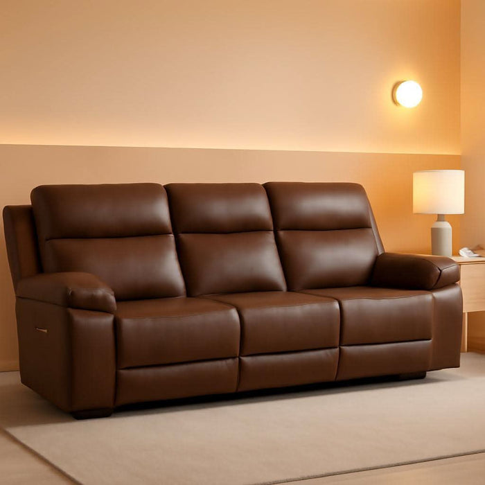 Vonryan Modern Leather Match Power Reclining Sofa with USB Ports, Dark Brown