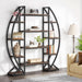 Oval Bookshelf, Triple Wide 5 Tier Etagere Bookcase, Industrial Display Shelves for Living Room (Brown, 55")