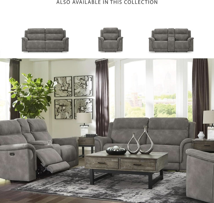 Next-Gen Durapella Power Reclining Sofa, USB, Extended Ottoman, Water Repellent Faux Leather, 80" W X 42" D X 42" H, Slate Gray