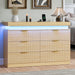 Dresser for Bedroom 6 Drawers with RGB LED Lights and Charging Station, 47.2" Wide Fluted Wooden Chest of Drawers, TV Stand Closet Clothes Storage Organizer for Living Room, Hallway, Oak
