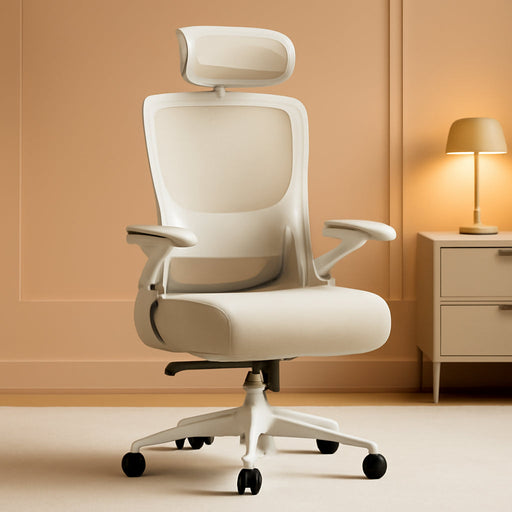 Ergonomic Office Chair: Office Computer Desk Chair with High Back Mesh and Adjustable Lumbar Support Rolling Work Swivel Task Chairs with Wheel 3D Armrests and Headrest (White)