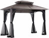 Hardtop Gazebo 10 X 12 Ft. Outdoor Gazebo, Heavy Duty Steel Frame Gazebo, Double Tiered Metal Gazebo with Ceiling Hook and Mesh Netting, Brown