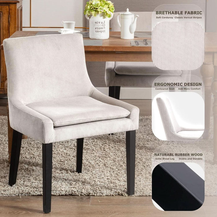 Modern Dining Chairs Set of 4, Upholstered Corduroy Accent Side Leisure Chairs with Mid Back and Wood Legs for Living Room/Dining Room-Beige