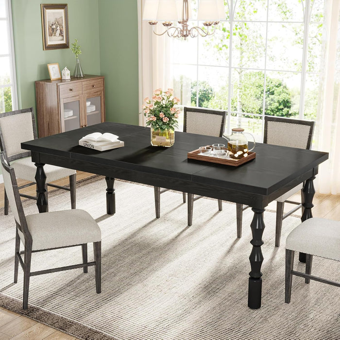 62” Wood Dining Table for 4-6 People, Farmhouse Large Rectangle Kitchen Table, Modern Dinner Table Kitchen & Dining Room Furniture with Carved Turned Legs