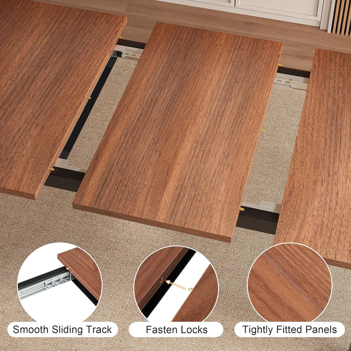 Extendable Dining Table for 4-6, 63" Modern Kitchen Table, Farmhouse Dining Room Tables for Dining, Kitchen, Office, Living Room, Rectangular Wooden Tables, Space Saving (Walnut)