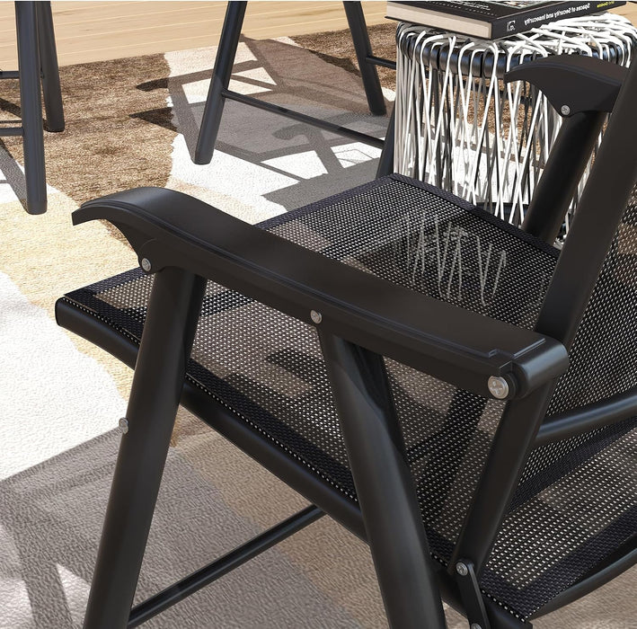 Set of 4 Patio Folding Chairs Armrests Black