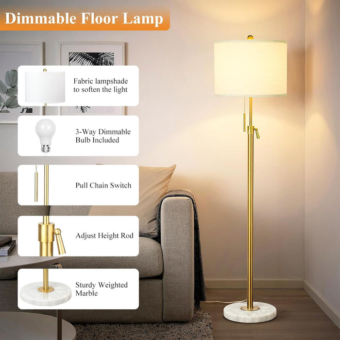Gold Floor Lamps for Living Room, 55"-67" Height Adjustable Modern Tall Lamp, 3-Way Dimmable Standing Lamp for Bedroom Office Reading Corner Home Decor, New House Warming Gifts