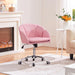 Cute Petal Desk Chair Home Office Chair Swivel Upholstered Leather Desk Chair Makeup Vanity Chair with Armrests for Bedroom Modern Computer Rolling Chair for Women Simple Pink