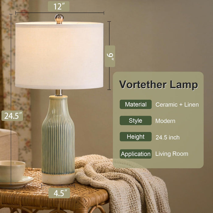 23.5" Bedside Lamps Set of 2,Green Ceramic Table Lamp for Bedroom