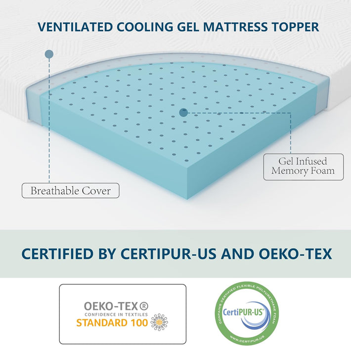 3 Inch Cooling Gel Memory Foam Mattress Topper, Queen