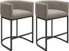 Counter Height Bar Stools Set of 2, 24 Inch Seat Height Barstools for Dining Room, Fabric Upholstered Bar Chair for Kitchen Island, Linen Counter Stools with Metal Legs, Sand