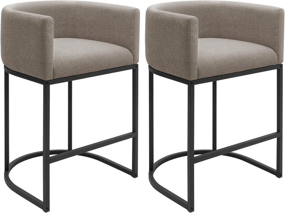 Counter Height Bar Stools Set of 2, 24 Inch Seat Height Barstools for Dining Room, Fabric Upholstered Bar Chair for Kitchen Island, Linen Counter Stools with Metal Legs, Sand