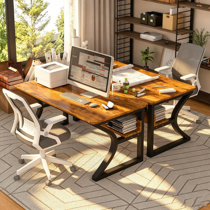 Computer Desk, 47 X 20In Computer Desk, Office Desk W/Storage, Home Office Desks for Gaming Study Writing Work, Sturdy Metal Frame, Large Legroom, Waterproof, Scratch-Resistant, Rustic Brown