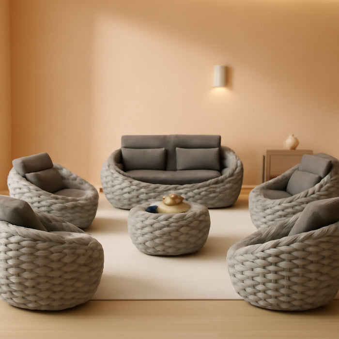 Aluminum Outdoor Patio Furniture Set with Coffee Table, 6 Piece Patio Conversation Sets with Washable Cushions Covers, Patio Sectional Furniture Set for Porch, Balcony, Deck, Yard