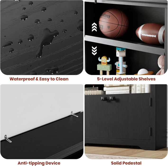 Black 69 Inch Tall Farmhouse Bookshelf OpenDisplayShelf