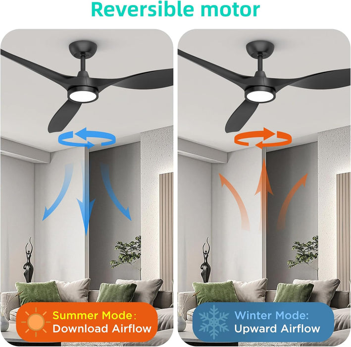 Ceiling Fans with Lights and Remote, Black Ceiling Fan 52 Inch Quiet DC Motor 3 CCT Memory Modern Large Airflow Noiseless Reversible 6 Speeds 3 Timers Indoor Outdoor for Bedroom Living Room