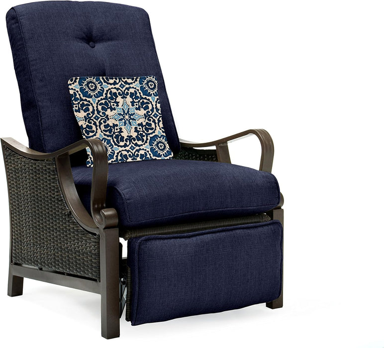 Ventura Brown Wicker Outdoor Recliner Chair with Cushions and Accent Pillow, Luxury All-Weather Outdoor Patio Recliner Chair with Rust Resistant Steel Frames for Deck, Backyard, Pool Side