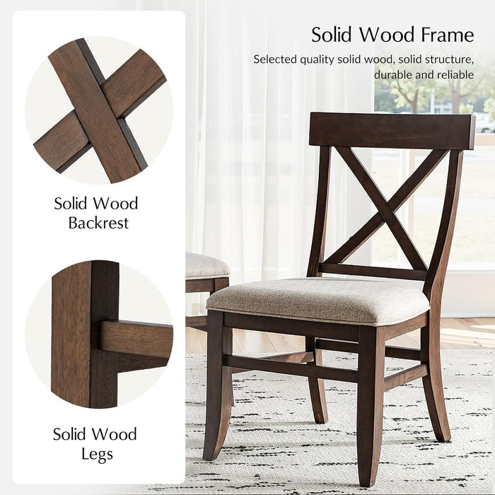 Solid Wood Dining Chairs Set of 2 with Cross Back, Walnut